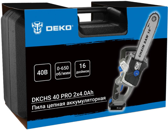 Цепная пила Deko DKCHS 40 PRO аккум. дл.шины:16" (40cm) 4Ач ЗУ (063-4357)