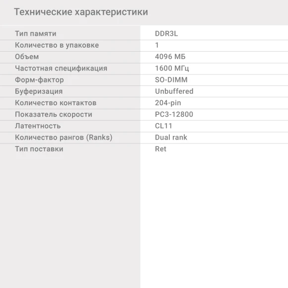 Память DDR3 4GB 1600MHz Digma DGMAS31600004S RTL PC3-12800 CL11 SO-DIMM 204-pin 1.35В single rank Ret