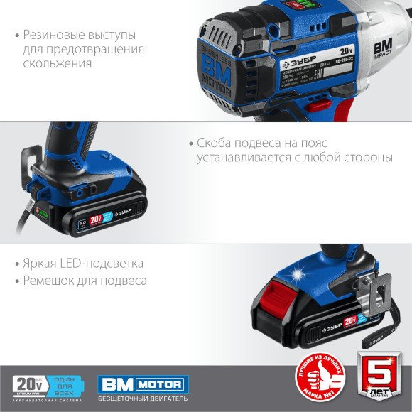 Гайковерт Зубр GB-250-22 аккум. патрон:квад.1/2" (кейс в комплекте)