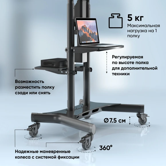 Подставка для телевизора Onkron TS1881 Elift черный 50"-86" макс.90кг напольный наклон (моторизованный лифт)