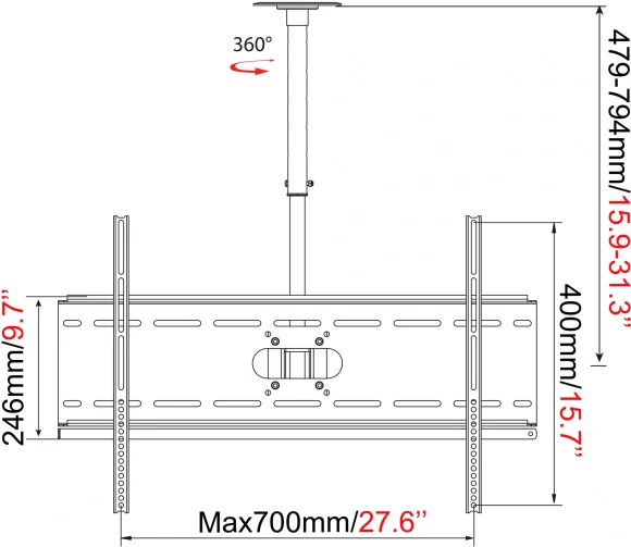 Кронштейн для телевизора Cactus CS-CP04-R черный 37"-70" макс.81.6кг потолочный поворот и наклон Кронштейн для телевизора Cactus CS-CP04-R черный 37"-70" макс.81.6кг потолочный поворот и наклон