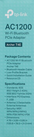 Сетевой адаптер Wi-Fi TP-Link Archer T4E AC1200 PCI Express (ант.внеш.съем) 2ант.