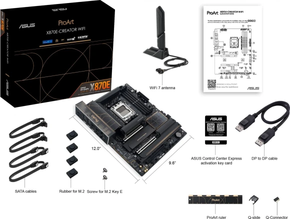 Материнская плата Asus PROART X870E-CREATOR WIFI Socket AM5 AMD X870E 4xDDR5 ATX AC`97 8ch(7.1) 1 x 10Gigabit + 1 x 2.5Gigabit RAID+HDMI+DP