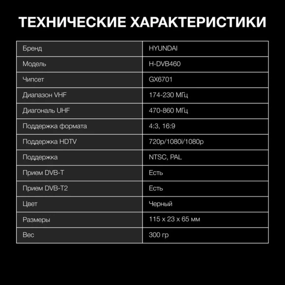 Ресивер DVB-T2 Hyundai H-DVB460 черный Ресивер DVB-T2 Hyundai H-DVB460 черный