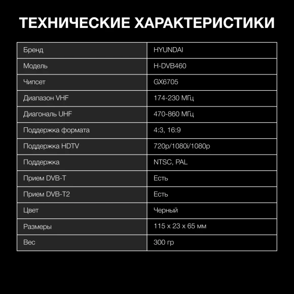 Ресивер DVB-T2 Hyundai H-DVB460 черный Ресивер DVB-T2 Hyundai H-DVB460 черный