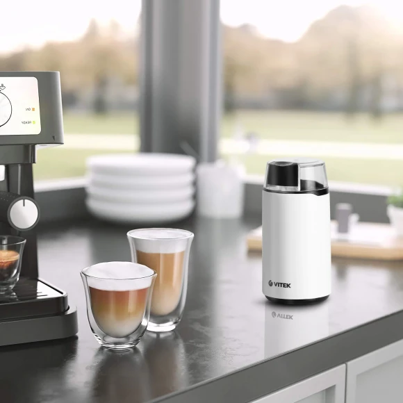 Кофемолка Vitek Harmony VT-1547 200Вт сист.помол.:ротац.нож вместим.:45гр белый Кофемолка Vitek Harmony VT-1547 200Вт сист.помол.:ротац.нож вместим.:45гр белый