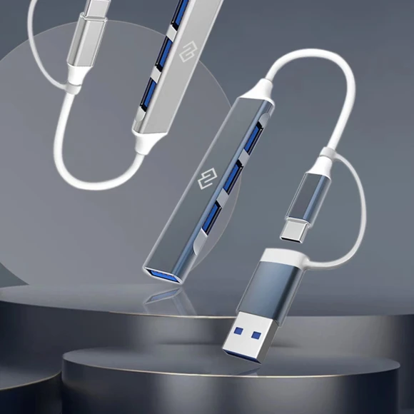 Разветвитель USB-C + USB-A Digma DHUB-4USB-AC-3.0 4порт. серебристый