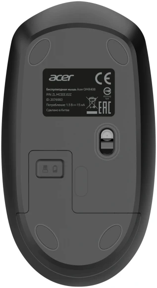 Мышь Acer OMR408 черный оптическая 1600dpi беспров. для ноутбука 4but (ZL.MCEEE.02Z)