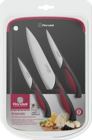 Набор ножей кухон. Rondell Arsenale RD-1891 компл.:4предм. разд.дос. черный/бордовый блистер