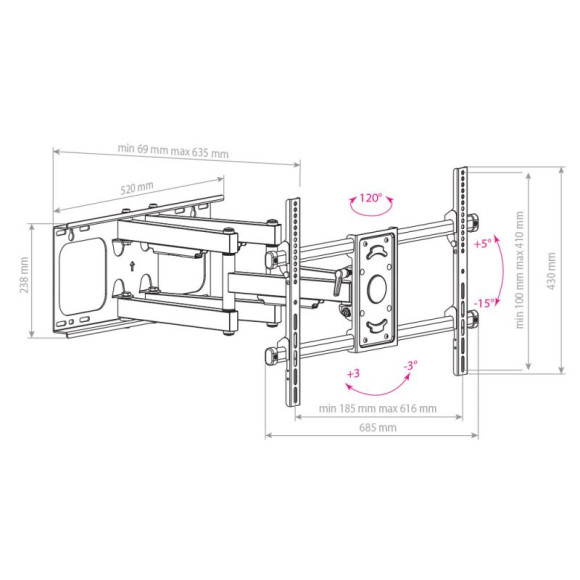 Кронштейн для телевизора Arm Media PARAMOUNT-70 черный 32"-90" макс.65кг настенный поворотно-выдвижной и наклонный Кронштейн для телевизора Arm Media PARAMOUNT-70 черный 32"-90" макс.65кг настенный поворотно-выдвижной и наклонный