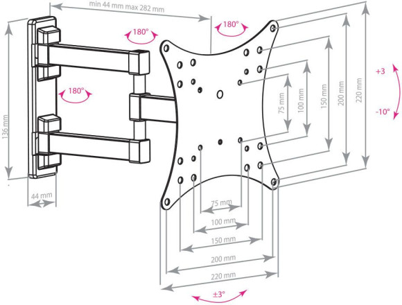 Кронштейн для телевизора Arm Media MARS-4 черный 20"-43" макс.20кг настенный поворот и наклон