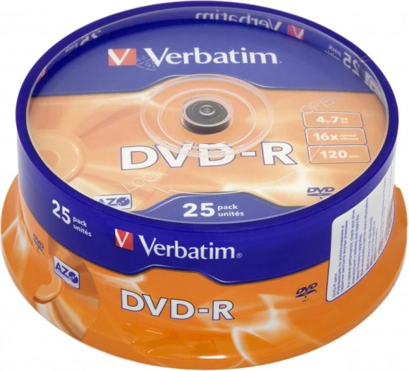 Диск DVD-R Verbatim 4.7Gb 16x Cake Box (25шт) (43522)