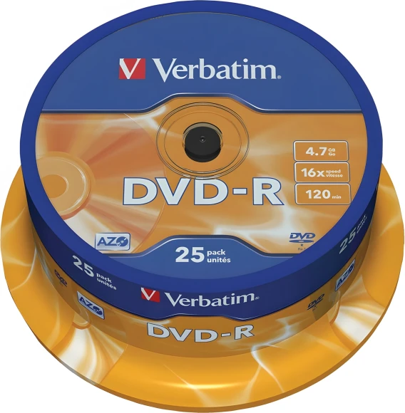 Диск DVD-R Verbatim 4.7Gb 16x Cake Box (25шт) (43522)