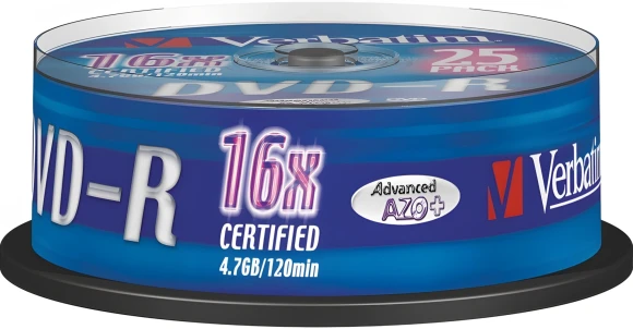 Диск DVD-R Verbatim 4.7Gb 16x Cake Box (25шт) (43522)