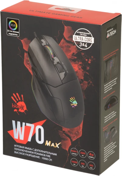 Мышь A4Tech Bloody W70 Max черный оптическая 10000dpi USB 10but (W70 MAX (STONE BLACK))