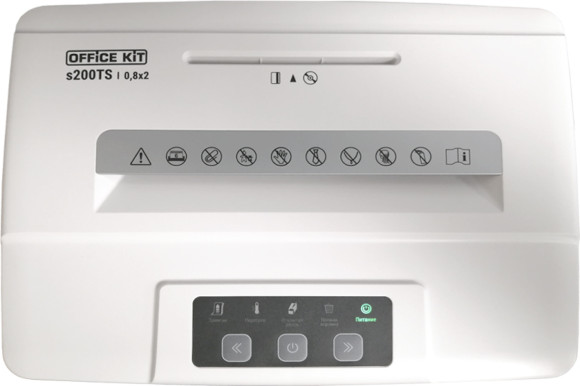 Шредер Office Kit S200TS 0,8x2 белый (секр.P-7) фрагменты 6лист. 25лтр. скобы пл.карты CD Шредер Office Kit S200TS 0,8x2 белый (секр.P-7) фрагменты 6лист. 25лтр. скобы пл.карты CD