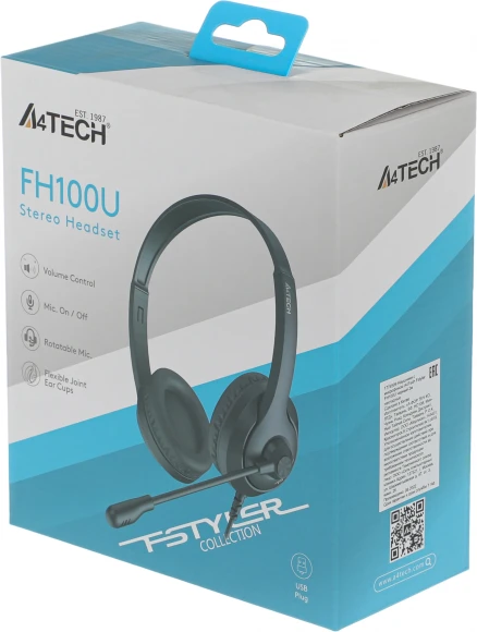Наушники с микрофоном A4Tech Fstyler FH100U черный 2м накладные USB оголовье (FH100U (STONE BLACK)) Наушники с микрофоном A4Tech Fstyler FH100U черный 2м накладные USB оголовье (FH100U (STONE BLACK))