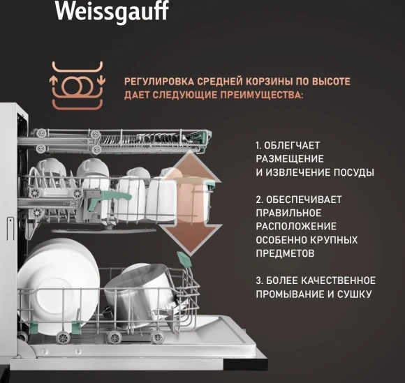 Посудомоечная машина встраив. Weissgauff BDW 6140 Real Touch DC Inverter Timer Floor полноразмерная инвертер Посудомоечная машина встраив. Weissgauff BDW 6140 Real Touch DC Inverter Timer Floor полноразмерная инвертер