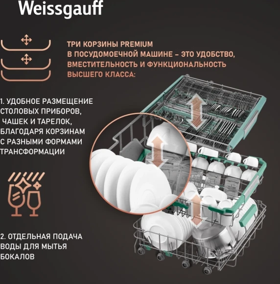 Посудомоечная машина встраив. Weissgauff BDW 6140 Real Touch DC Inverter Timer Floor полноразмерная инвертер Посудомоечная машина встраив. Weissgauff BDW 6140 Real Touch DC Inverter Timer Floor полноразмерная инвертер