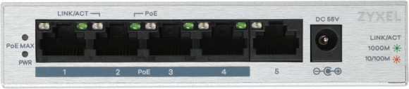 Коммутатор Zyxel GS1005HP-EU0101F (L2) 5x1Гбит/с 4PoE+ 60W неуправляемый