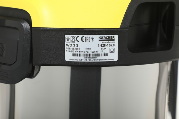 Строительный пылесос Karcher WD 3 S V-17/4/20 1000Вт (уборка: сухая/сбор воды) желтый