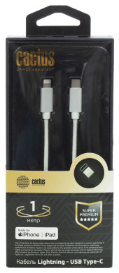 Кабель Cactus CS-LG.USB.C-1 USB Type-C (m)-Lightning (m) 1м белый блистер Кабель Cactus CS-LG.USB.C-1 USB Type-C (m)-Lightning (m) 1м белый блистер