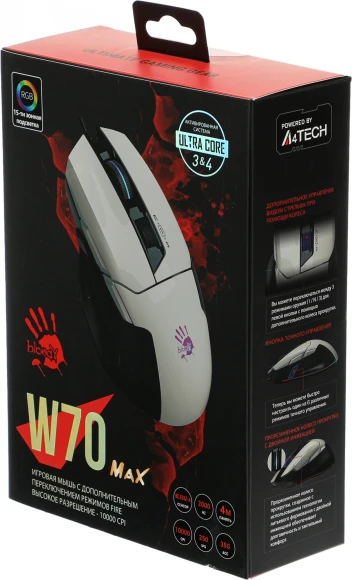 Мышь A4Tech Bloody W70 Max белый/черный оптическая 10000dpi USB 10but (W70 MAX (PANDA WHITE))
