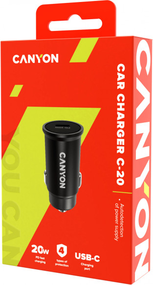 Автомобильное зар./устр. Canyon CNS-CCA20B 20W 3A (PD+QC) USB Type-C универсальное черный