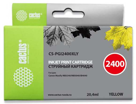 Картридж струйный Cactus CS-PGI2400XLY PGI-2400XLY желт.пигм. (20.4мл) для Canon MAXIFY iB4040/ МВ5040/ МВ5340
