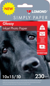 Бумага Lomond Simply 0102166 10x15/230г/м2/50л./белый CIE148% глянцевое для струйной печати Бумага Lomond Simply 0102166 10x15/230г/м2/50л./белый CIE148% глянцевое для струйной печати