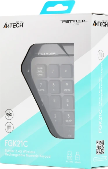 Числовой блок A4Tech FGK21C серый USB беспроводная slim для ноутбука