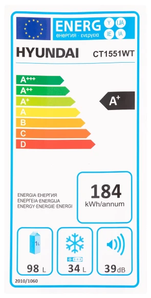 Холодильник Hyundai CT1551WT 2-хкамерн. белый Холодильник Hyundai CT1551WT 2-хкамерн. белый