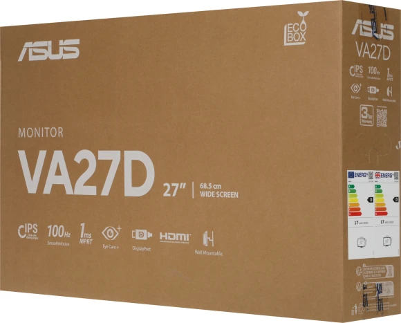 Монитор Asus 27" VA27DQFR черный IPS LED 16:9 HDMI M/M матовая 250cd 178гр/178гр 1920x1080 100Hz VGA DP FHD 4.66кг