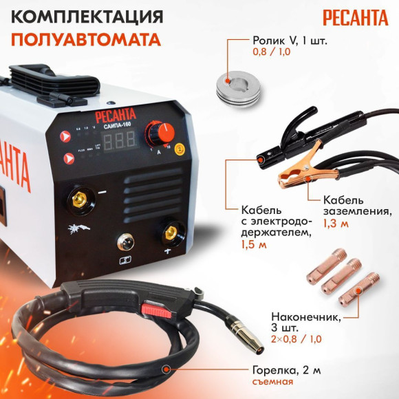 Сварочный аппарат Ресанта САИПА-160 инвертор FLUX/MIG-MAG 6.2кВт