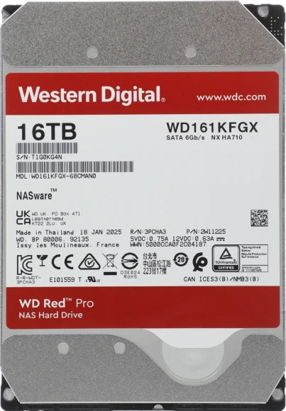 Жесткий диск WD SATA-III 16Tb WD161KFGX NAS Red Pro (7200rpm) 512Mb 3.5"