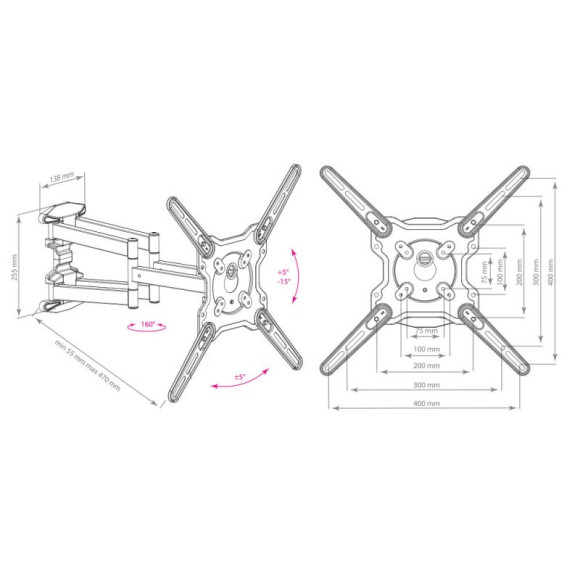 Кронштейн для телевизора Kromax OPTIMA-407 серый 22"-65" макс.45кг настенный поворот и наклон Кронштейн для телевизора Kromax OPTIMA-407 серый 22"-65" макс.45кг настенный поворот и наклон