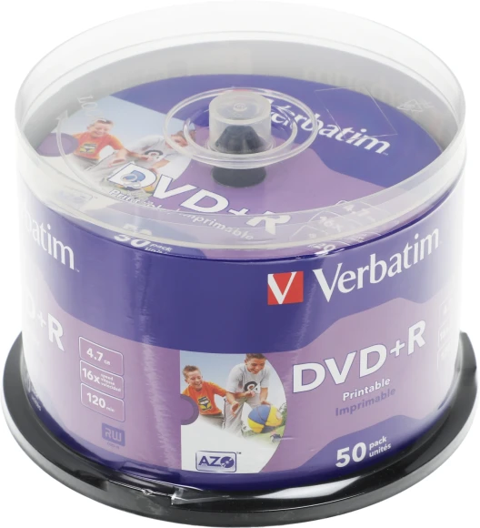 Диск DVD+R Verbatim 4.7Gb 16x Cake Box (50шт) Printable (43512) Диск DVD+R Verbatim 4.7Gb 16x Cake Box (50шт) Printable (43512)