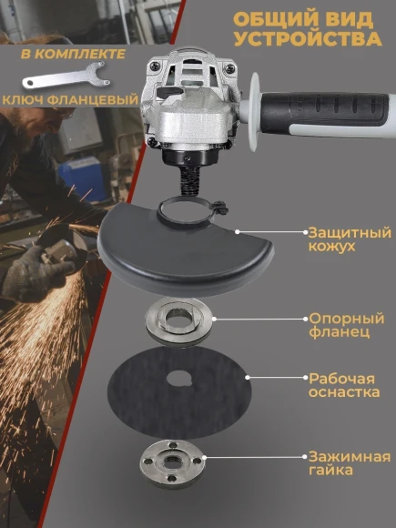 Углошлифовальная машина Ресанта УШМ-125/1100Э 1100Вт 10000об/мин рез.шпин.:M14 d=125мм (75/12/10)