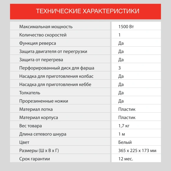 Мясорубка Starwind SMG3110 1500Вт белый