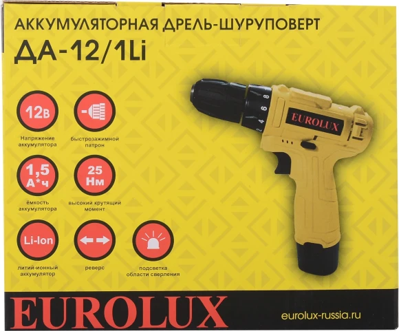 Дрель-шуруповерт Eurolux ДА-12/1Li аккум. патрон:быстрозажимной (72/14/37)