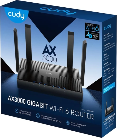 Роутер беспроводной Cudy WR3000 AX3000 10/100/1000BASE-TX/Wi-Fi черный