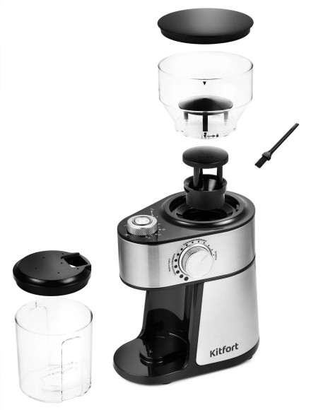 Кофемолка Kitfort КТ-717 200Вт сист.помол.:жернова вместим.:100гр нержавеющая сталь/черный Кофемолка Kitfort КТ-717 200Вт сист.помол.:жернова вместим.:100гр нержавеющая сталь/черный