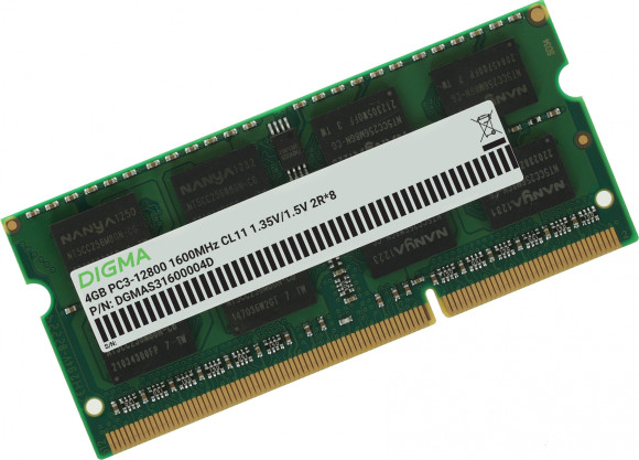 Память DDR3 4GB 1600MHz Digma DGMAS31600004D RTL PC3-12800 CL11 SO-DIMM 204-pin 1.35В dual rank Ret Память DDR3 4GB 1600MHz Digma DGMAS31600004D RTL PC3-12800 CL11 SO-DIMM 204-pin 1.35В dual rank Ret
