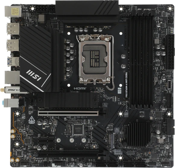 Материнская плата MSI PRO B760M-A WIFI DDR4 Soc-1700 Intel B760 4xDDR4 mATX AC`97 8ch(7.1) 2.5Gg+HDMI+DP