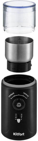 Кофемолка Kitfort KT-747 200Вт сист.помол.:ротац.нож вместим.:70гр черный/серебристый Кофемолка Kitfort KT-747 200Вт сист.помол.:ротац.нож вместим.:70гр черный/серебристый