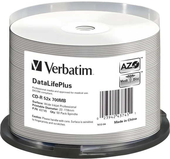 Диск CD-R Verbatim 700Mb 52x Cake Box (50шт) Printable (43756)