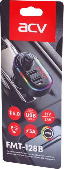Автомобильный FM-модулятор ACV FMT-128B черный MicroSD BT USB (38762) Автомобильный FM-модулятор ACV FMT-128B черный MicroSD BT USB (38762)