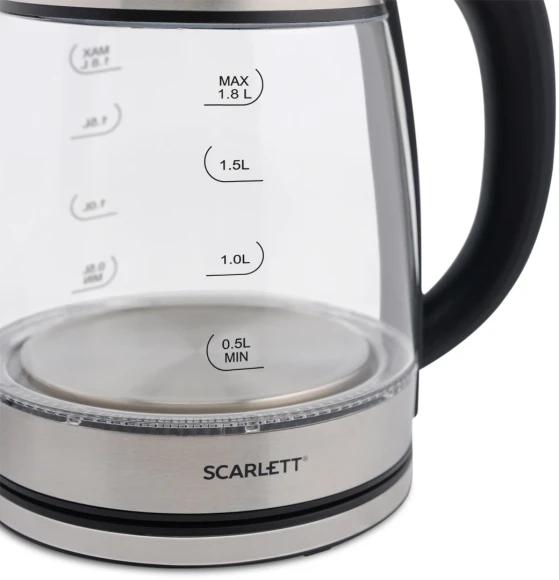 Чайник электрический Scarlett SC-EK27G40 1.8л. 1800Вт серебристый/черный корпус: стекло Чайник электрический Scarlett SC-EK27G40 1.8л. 1800Вт серебристый/черный корпус: стекло