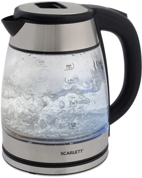 Чайник электрический Scarlett SC-EK27G40 1.8л. 1800Вт серебристый/черный корпус: стекло Чайник электрический Scarlett SC-EK27G40 1.8л. 1800Вт серебристый/черный корпус: стекло