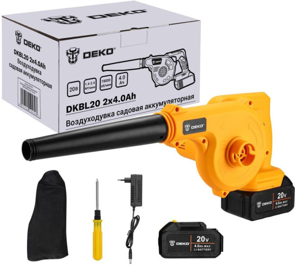 Воздуходувка Deko DKBL20 60Вт пит.:от аккум. оранжевый/черный Воздуходувка Deko DKBL20 60Вт пит.:от аккум. оранжевый/черный